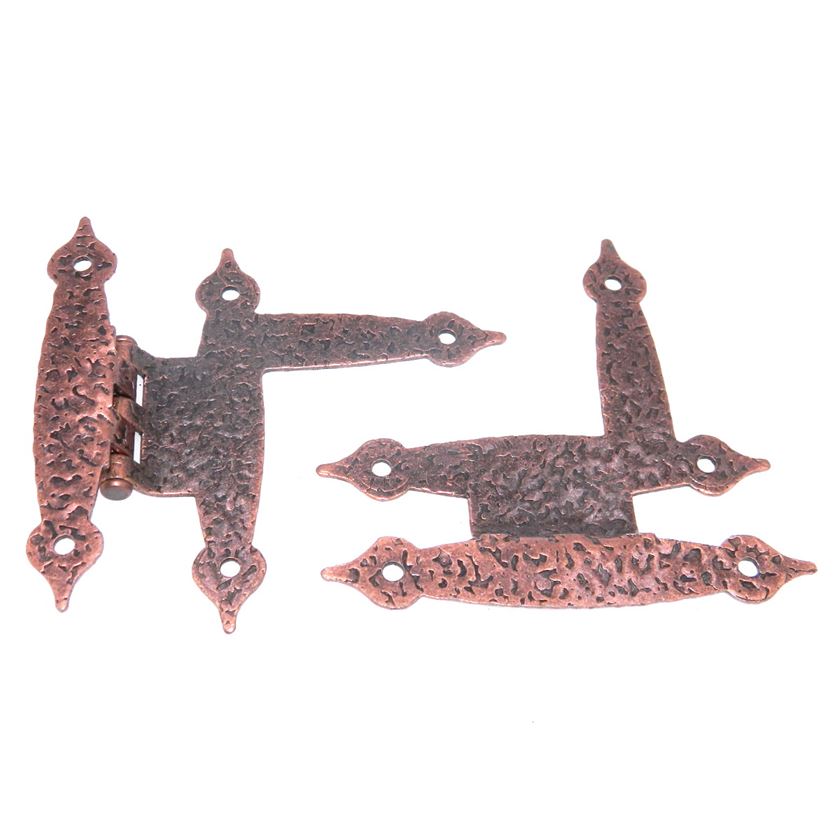 Pair Ajax Hammered, Spade Tip Antique Copper 3/8" Offset "HL" Hinges 921-AC