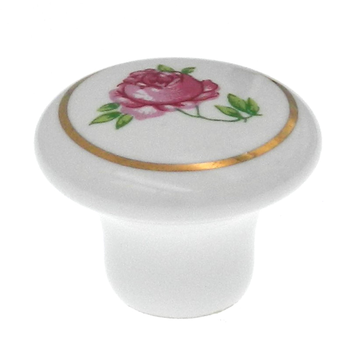 Perillas de porcelana Laurey 99909, porcelana rosa blanca, floral, 1 1/4"