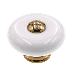 FKI Hardware Period Brass Solid Brass With White 1 1/2" Round Cabinet Knob A40