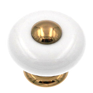 Keeler Solid Brass Polished Brass, White 1 3/8" Round Cabinet Knob A41