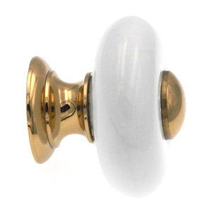 Keeler Solid Brass Polished Brass, White 1 3/8" Round Cabinet Knob A41