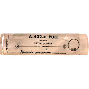 Vintage Amerock Mid-Century Satin Copper 3 1/2" Ctr. Cabinet Pull Handle A432-41