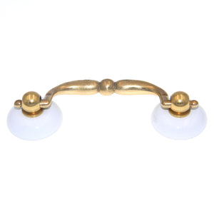 Keeler Manor House Polished Brass with White Porcelain 2 1/2"cc Bail Pull A44
