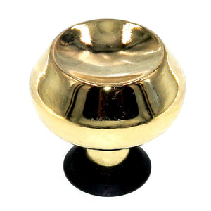 Vintage Amerock Polished Brass 1 1/8" Round Cabinet Knob Black Trim A527-H