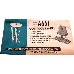 Pair Vintage Washington Steel Adjustable Pocket Door Hangers 15/16" Wheels A651