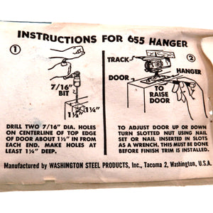 Pair Vintage Washington Steel Adjustable Pocket Door Hangers 3/4" Wheels A655