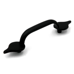 Black wrought iron solid brass cabinet handle pull with 3 inch hole centers and spear shaped ends