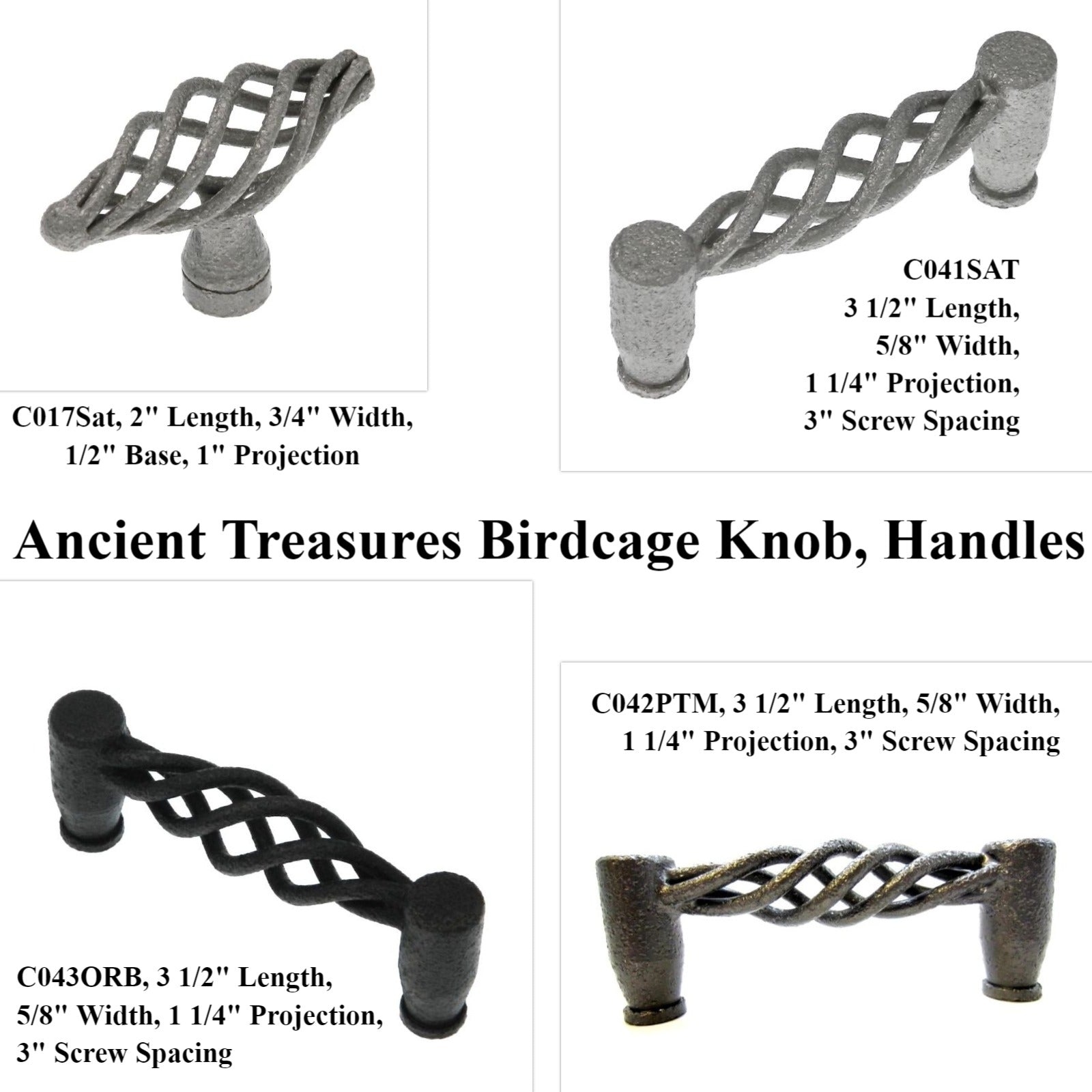 10 Pack of Ancient Treasures Rustic Hammered C043ORB Platinum 3"cc Birdcage Pull