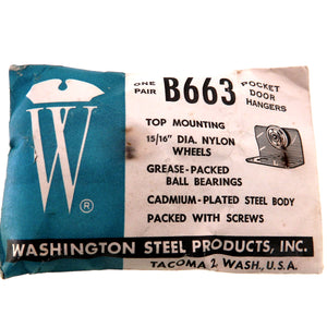 One Pair Vintage Washington Steel Non-Adjustable Pocket Door Hangers B663
