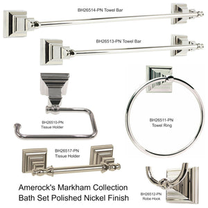 Amerock Markham 6-Piece Bath Accessory Set Polished Nickel Towel Bars Ring TP Holders Hook 