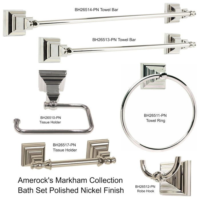 Amerock Markham 6-Piece Bath Accessory Set Polished Nickel Towel Bars Ring TP Holders Hook