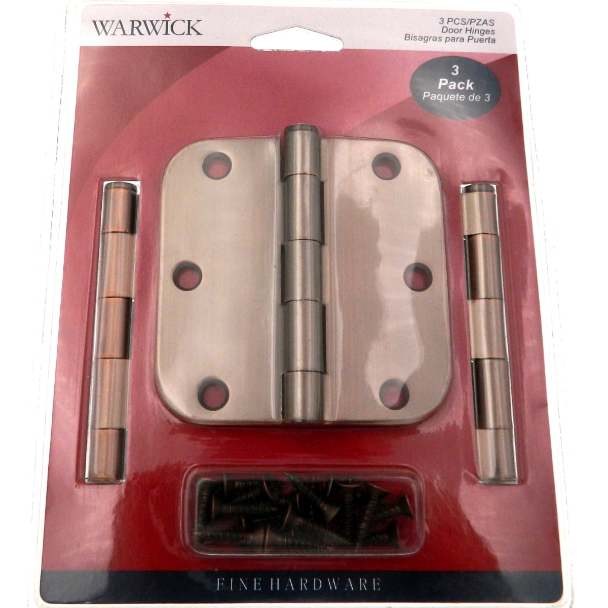 3 Pack Warwick 3 1/2" Door Hinge, 5/8" Radius Corner, Oil-Rubbed Bronze DA3012BZ