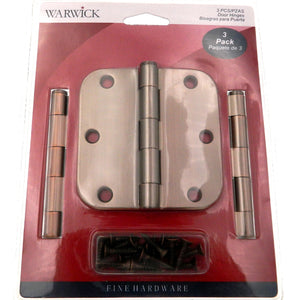 3 Pack Warwick 3 1/2" Door Hinge, 5/8" Radius Corner, Oil-Rubbed Bronze DA3012BZ