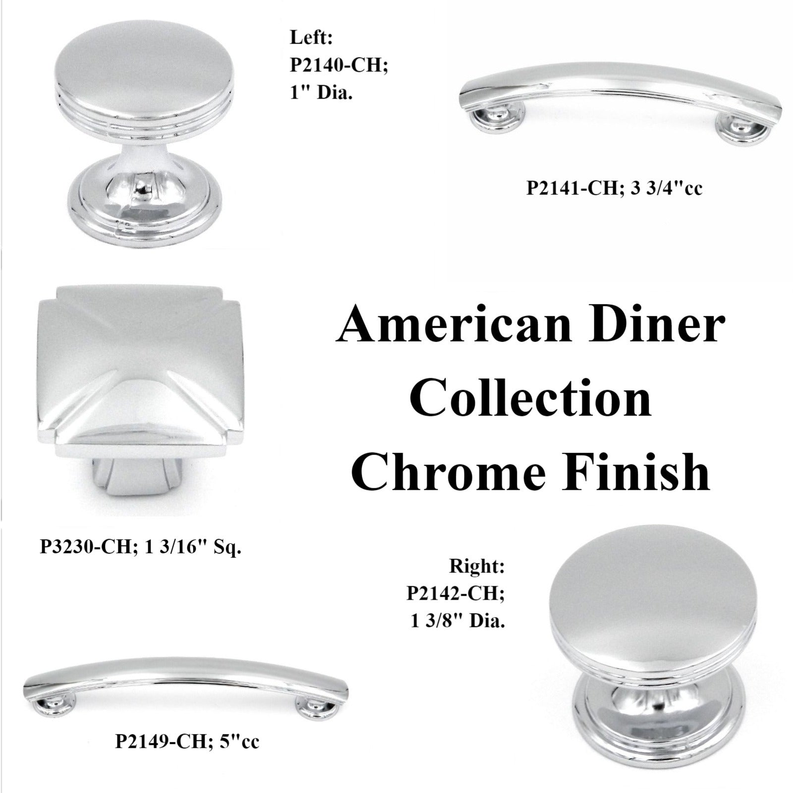 10 Pack Hickory American Diner P2141-CH Chrome 3 3/4" (96mm)cc Smooth Cabinet Handle Pull