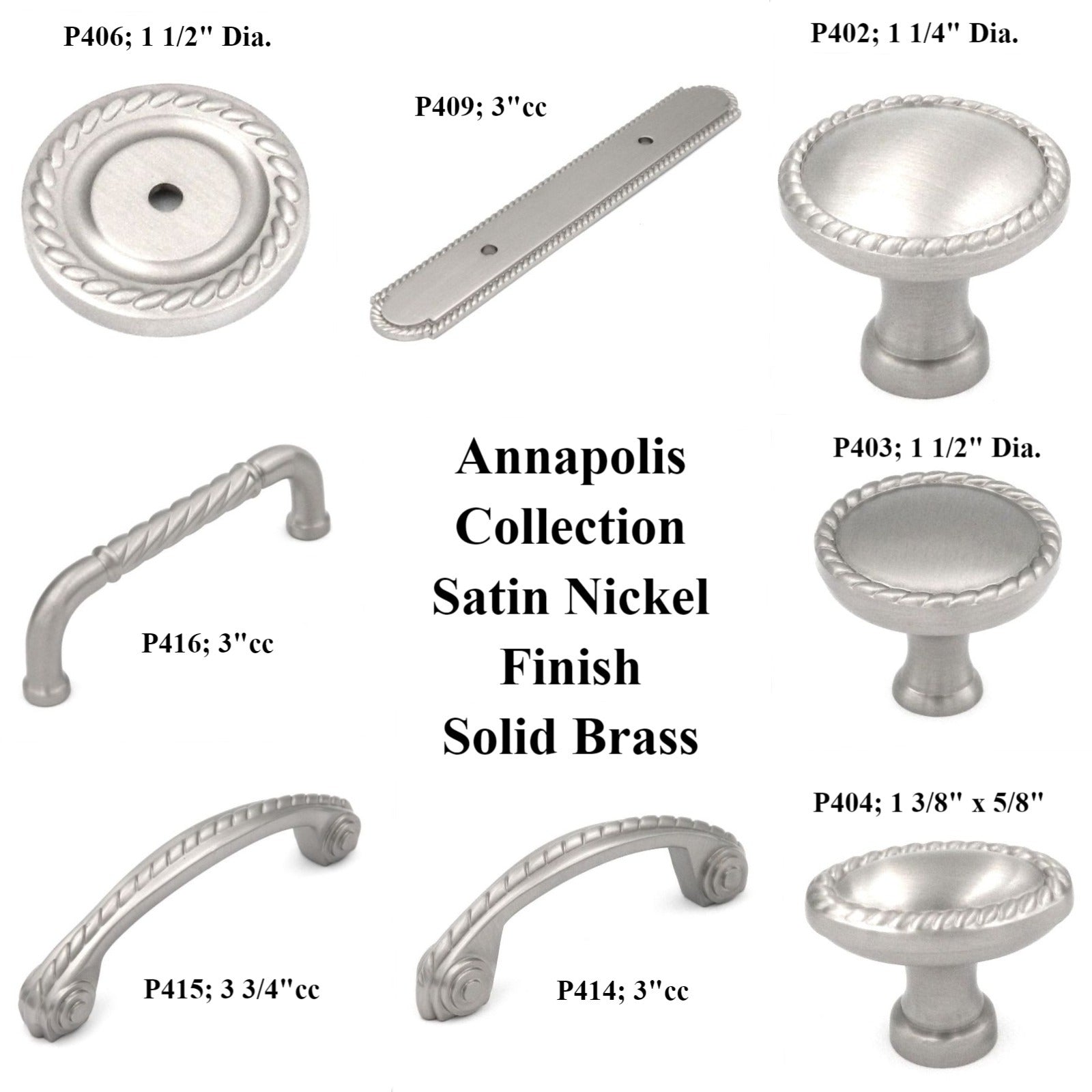 Hickory Hardware Annapolis Níquel satinado P415 3 3/4" (96 mm) cc Tirador de manija de gabinete de cuerda de latón macizo
