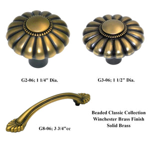 Belwith Keeler Beaded Classic 1 1/2" Winchester Brass Round Beaded Solid Brass Cabinet Knob G3-06