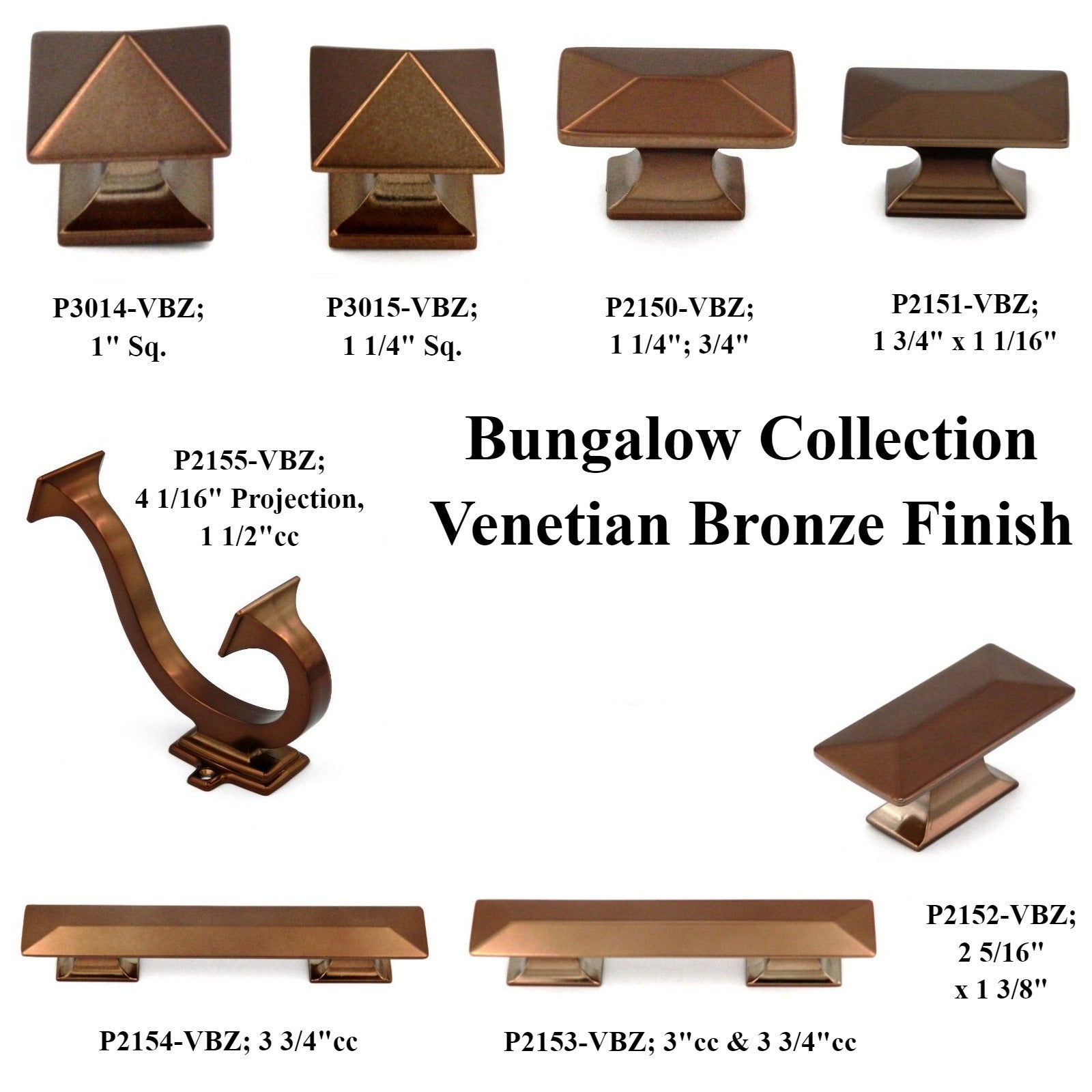10 Pack Hickory Bungalow Venetian Bronze 1 3/4" Cabinet Knob Pulls P2151-VBZ