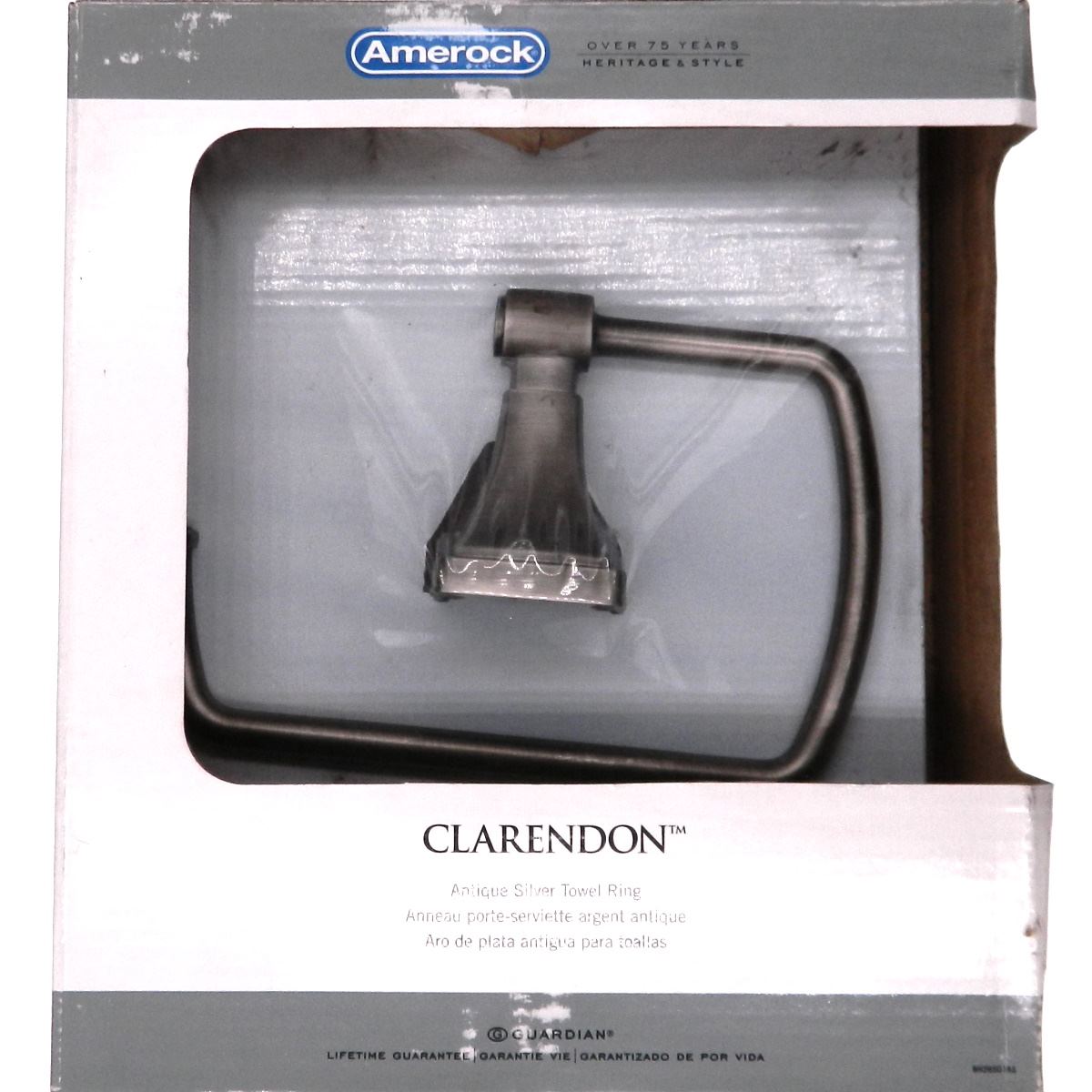 Amerock Clarendon Antique Silver Wall Mounted Bath Towel Ring BH26501-AS