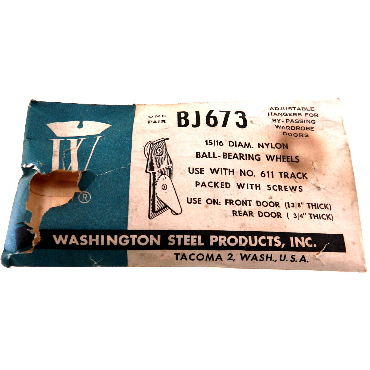 One Pair Vintage Washington Steel Adjustable Bypass Closet Door Hangers BJ673