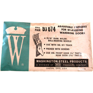 One Pair Vintage Washington Steel Adjustable Bypass Closet Door Hangers BJ674
