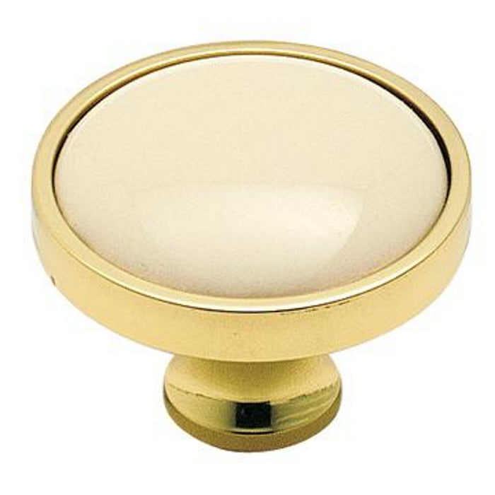 Amerock BP1418-3A Polished Brass 1 1/4" Cabinet Knob w/Almond Ceramic Center