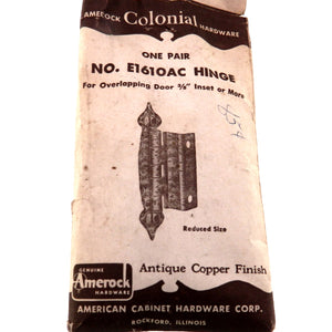 Pair Amerock Antique Copper 3/8" Variable Inset Hinges Heart Spade Tip BP1610-AC