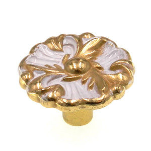 Amerock Provincial Bright Brass, White 1-1/4" Floral Cabinet Knob Pull BP3409-BW