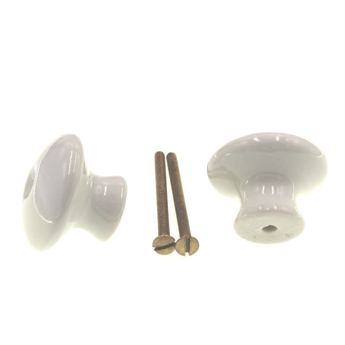 Pair of Amerock BP707-30 White 1 3/8" Ceramic Cabinet Knob Pulls with Brass Stem