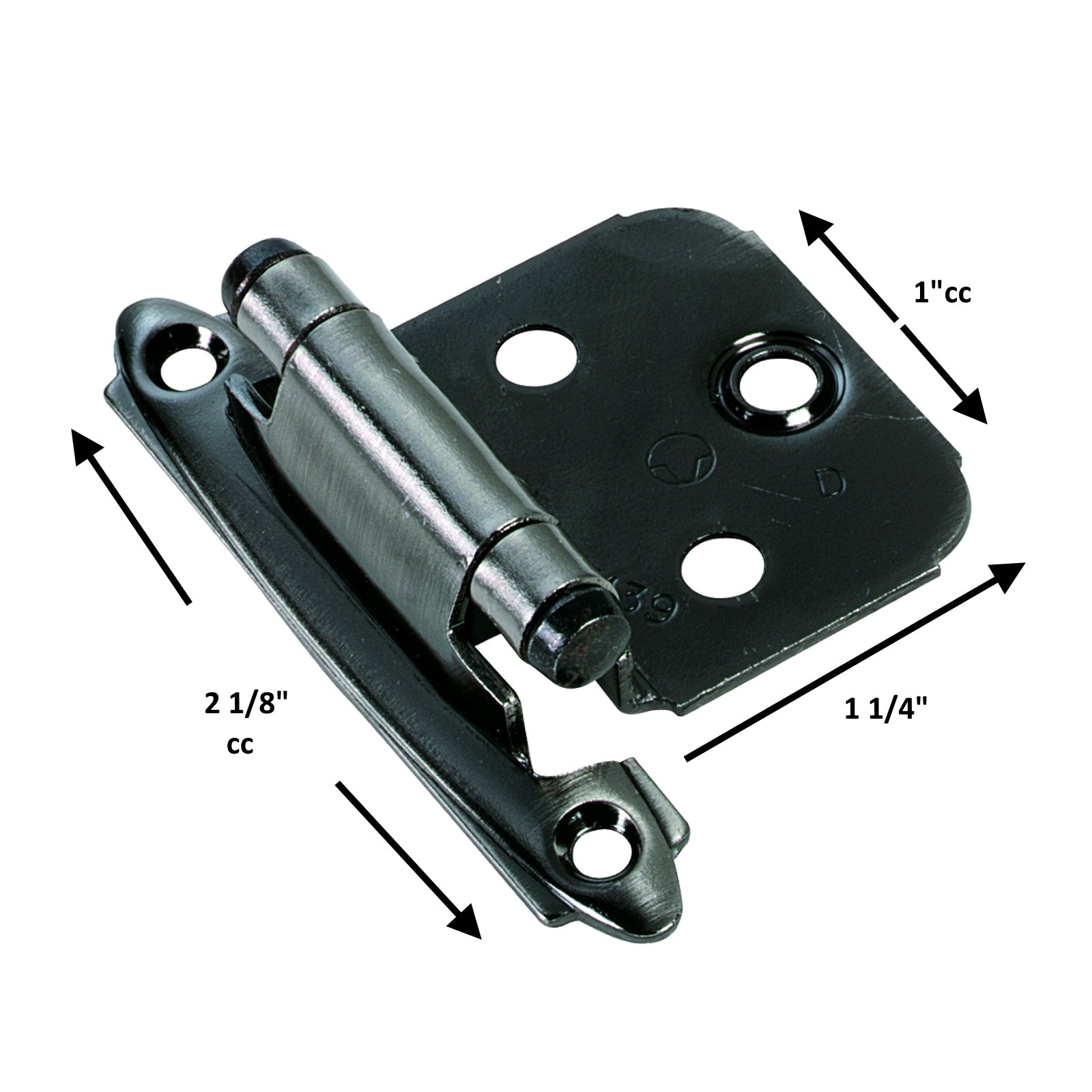 Par de bisagras superpuestas variables de montaje frontal con cierre automático plateadas Amerock BP7139-CP
