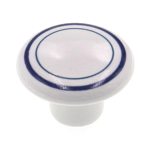 Vintage Amerock Ceramic White with Blue 1 1/4" Round Cabinet Knob BP725A-CS1