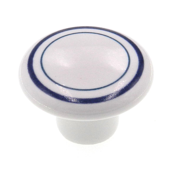Vintage Amerock cerámica blanca con azul 1 1/4" perilla redonda para gabinete BP725A-CS1