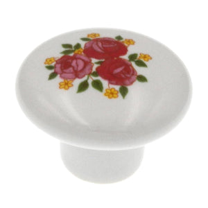 Amerock BP725A-CW3 Tirador de perilla de cerámica blanca de 1 3/8" con rosas rosas, flores amarillas