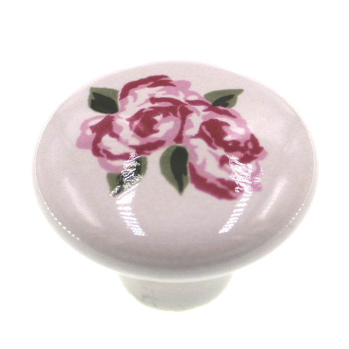 Amerock Ceramics BP725A-CW5 - Perilla redonda para gabinete, color blanco con rosa rosa, 1 3/8"
