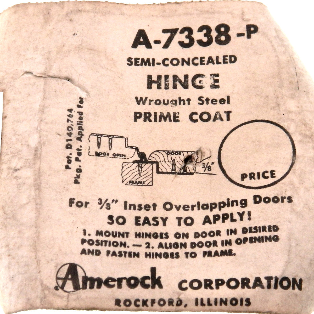 Pair of Amerock Prime Coat 3/8" Inset Hinges Non Self-Closing BP7338-P