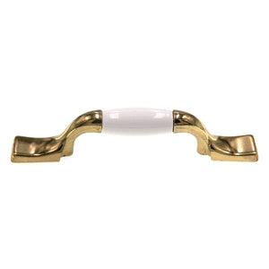 Amerock BP76240-W3 Polished Brass 3"cc Handle Pull with White Ceramic Center