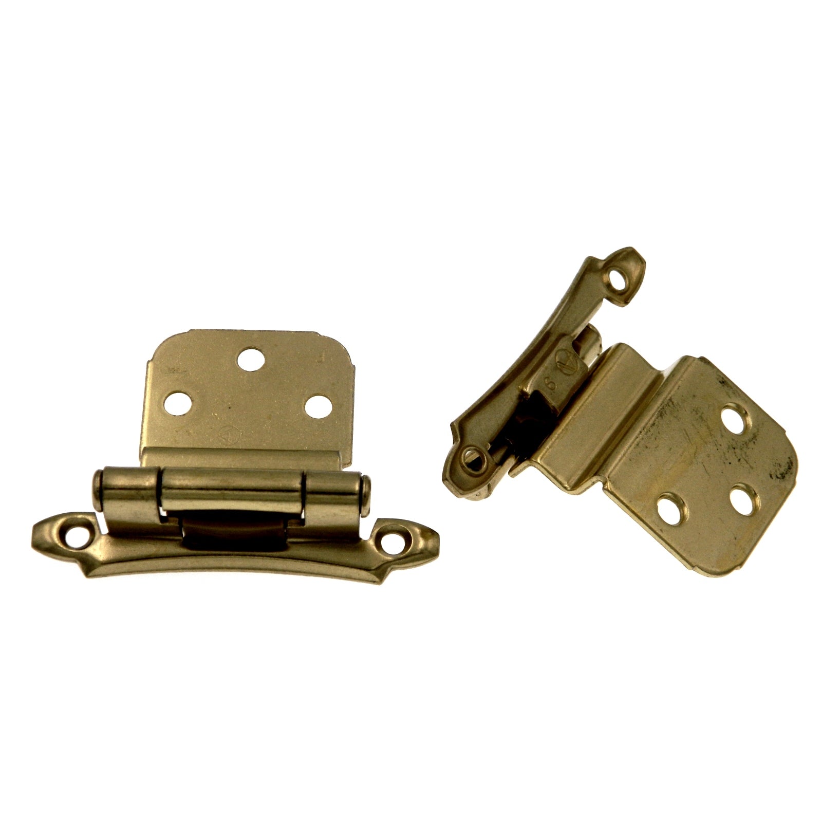 Par de bisagras empotradas Amerock de latón pulido de montaje frontal de 3/8" con cierre automático BP7928-3