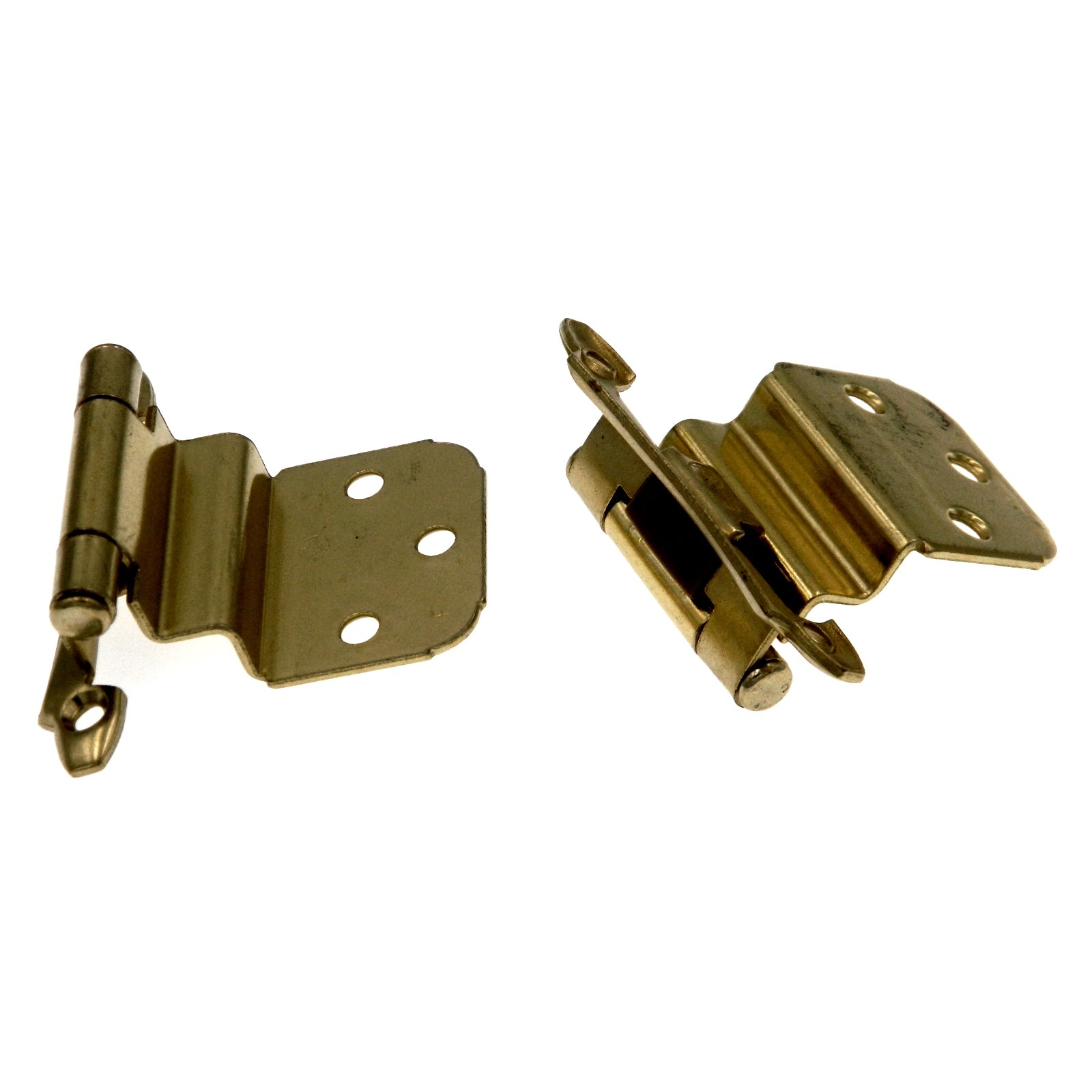 Par de bisagras empotradas Amerock de latón pulido de montaje frontal de 3/8" con cierre automático BP7928-3