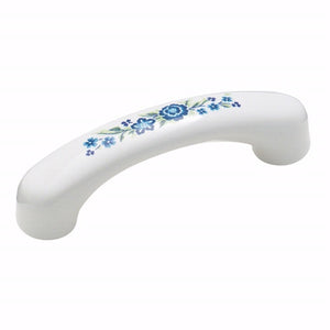 Amerock 3"cc White Ceramic Cabinet Handle Pull with Blue Floral BP937-CW1