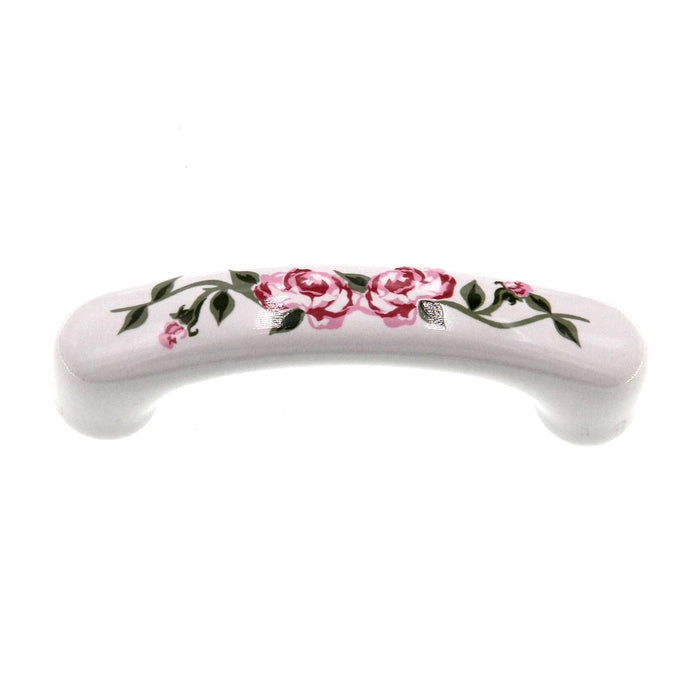 Amerock Ceramics Porcelain White With Pink Rose 3" Ctr. Cabinet Handle BP937-CW5