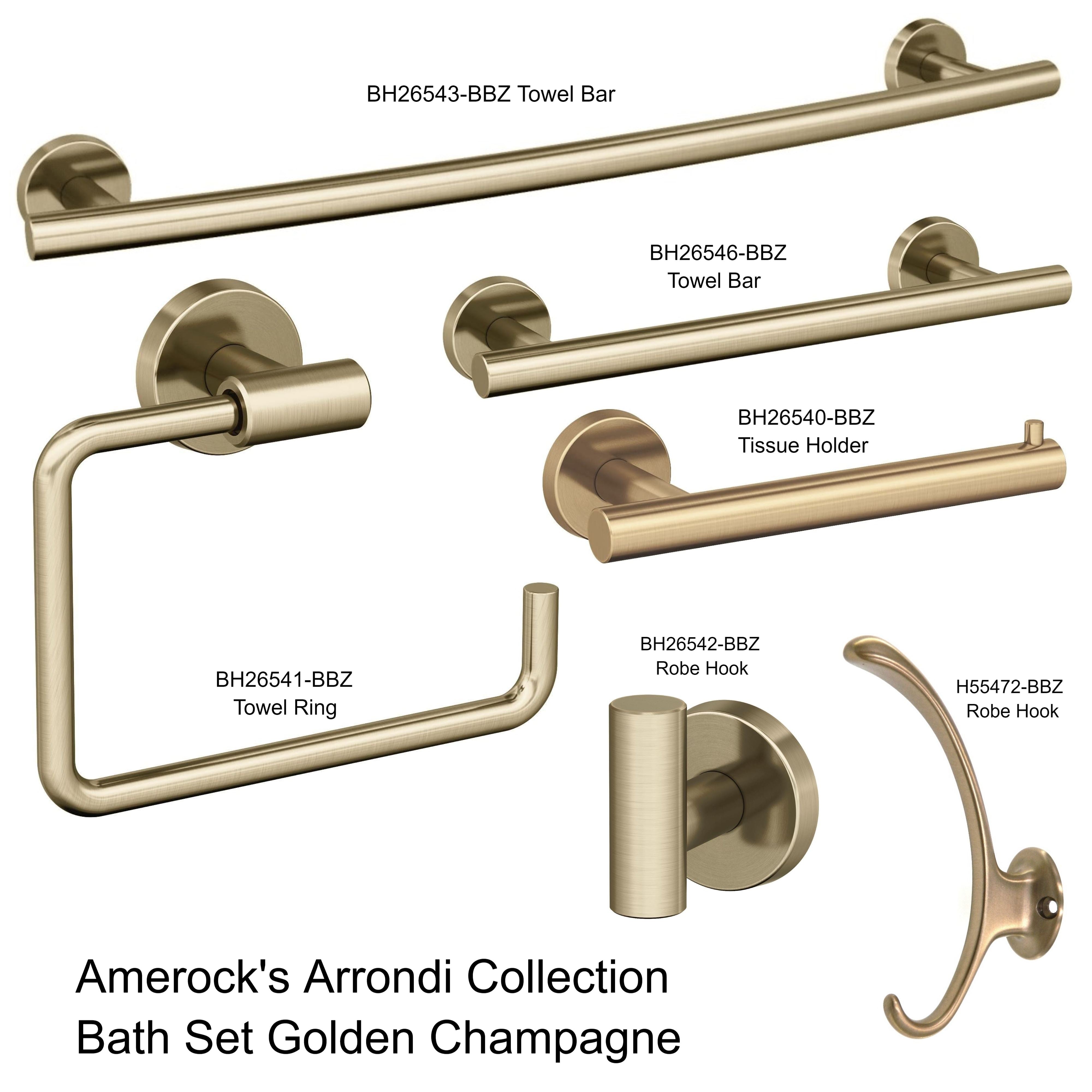 Amerock New Arrondi 5-Piece Bath Accessory Set Golden Champagne Towel Bars Ring TP Holder Hooks 
