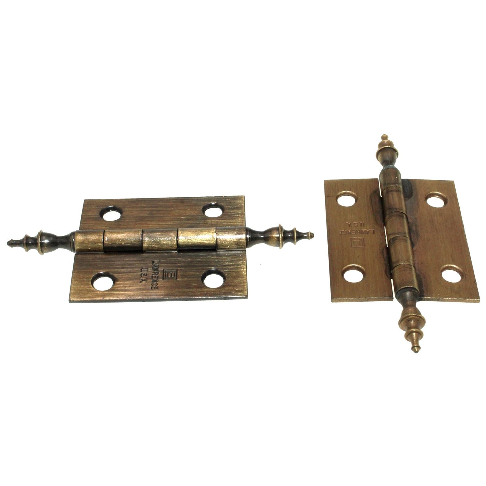 Lawrence Brothers 2" Regency Tip Cabinet Hinges Antique Brass 2 Pack C1256S-AB