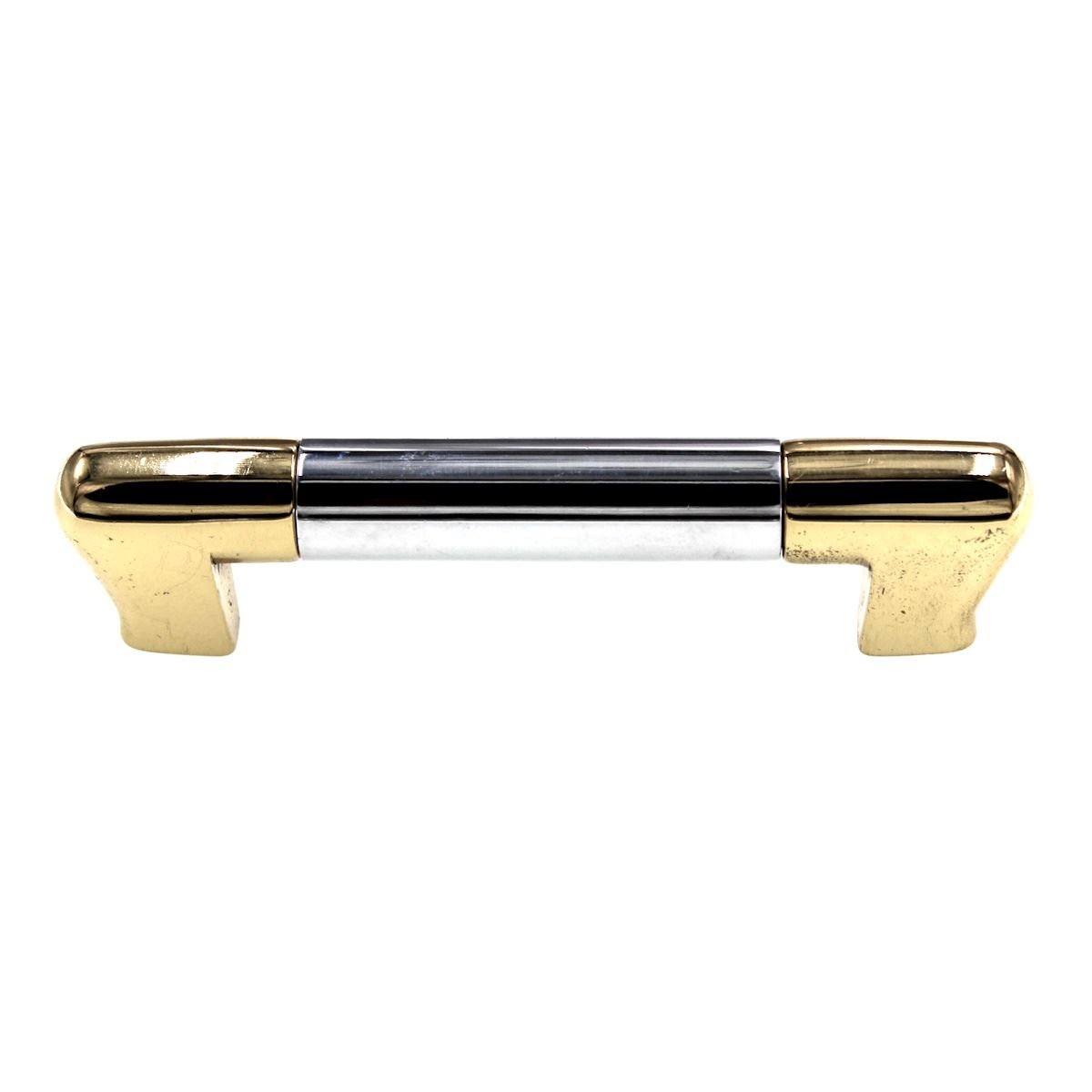 Period Brass Cabinet Pull 3 Ctr Two-Tone Polished Chrome Solid Brass