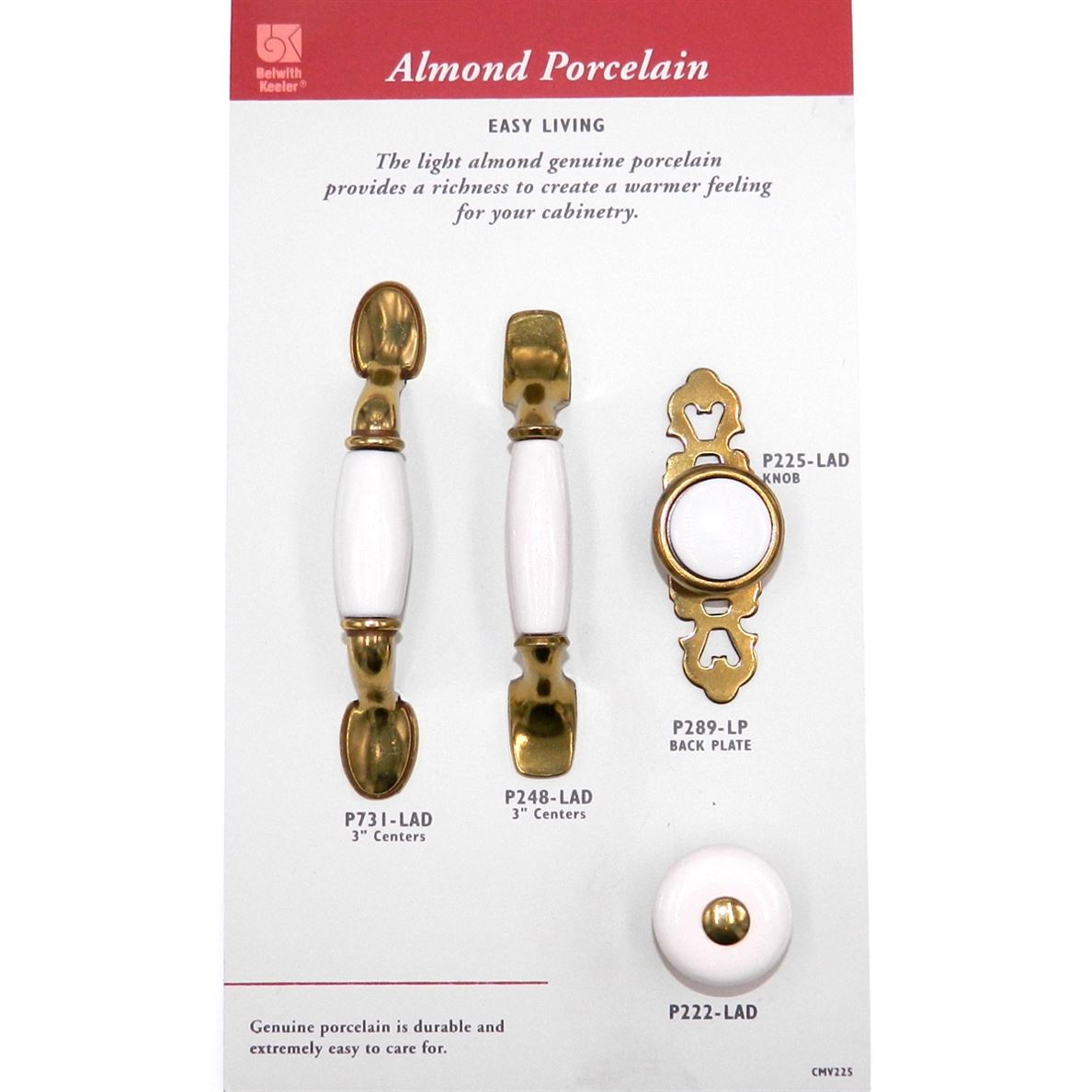 Hickory Hardware Manor House Brass 3"cc Cabinet Handle with Light Almond Insert P248-LAD