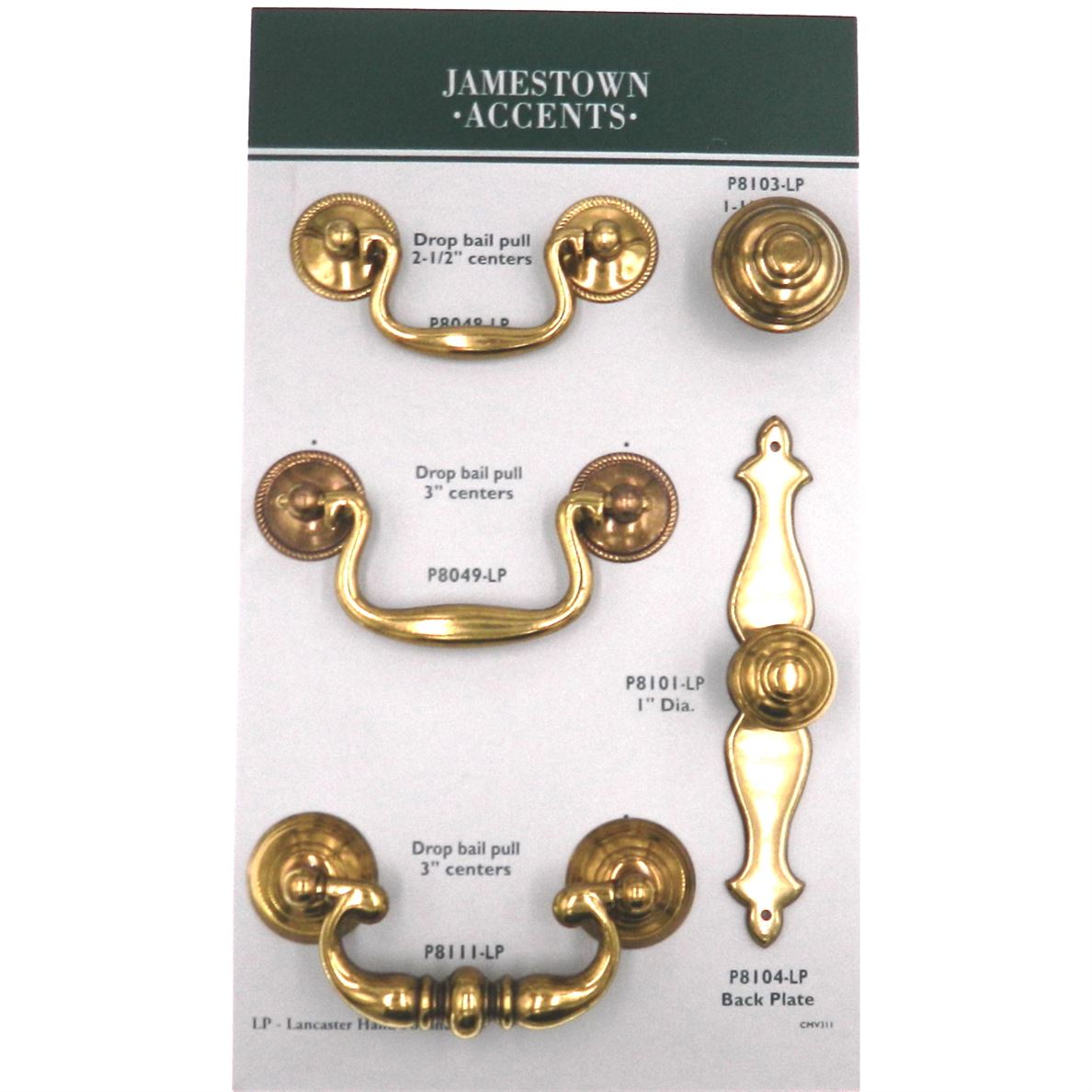 Belwith Manor House Lancaster Brass 2 1/2" (64mm) Ctr. Drawer Bail Pull P8048-LP