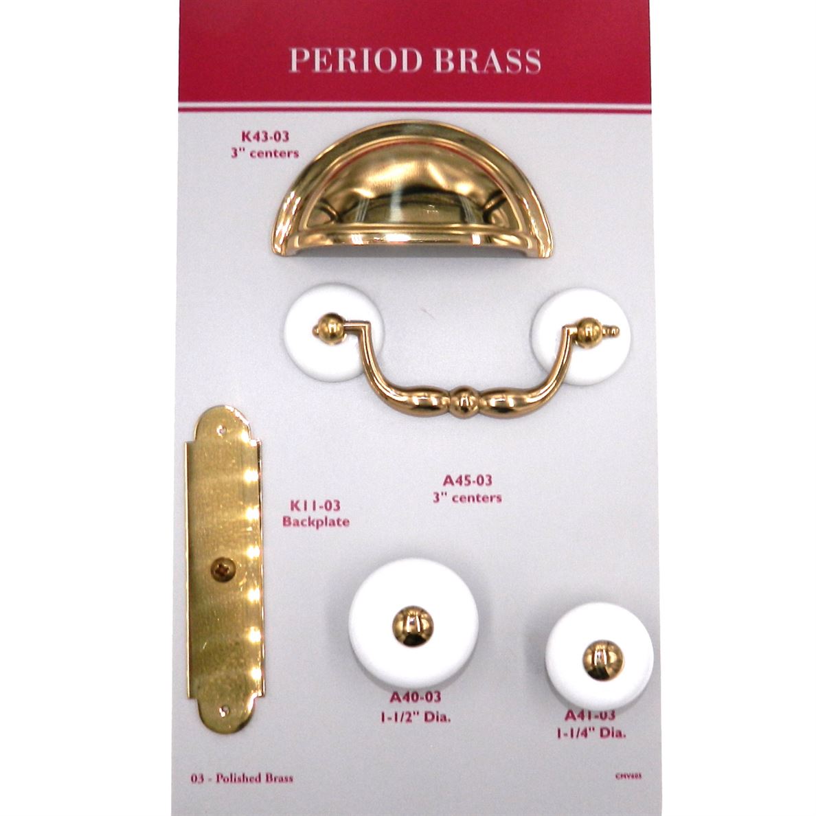 Belwith Keeler Betsy Ross Solid Brass With White 1 1/4" Cabinet Knob A41-PB