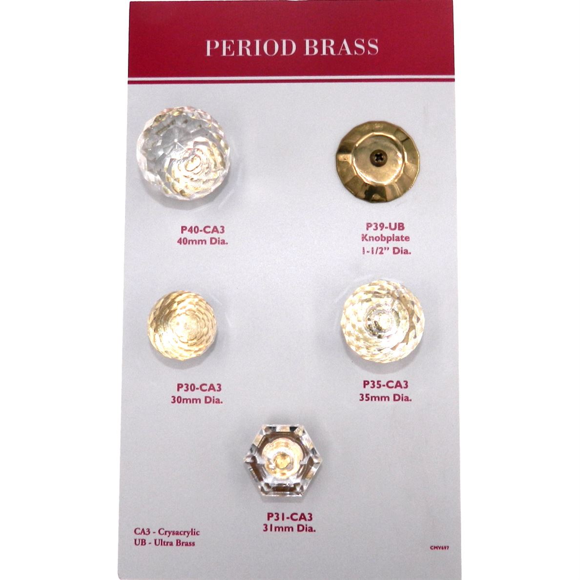 Belwith Crystal Palace Crysacrylic Polished Brass 1 3/8" Cabinet Knob P35-CA3