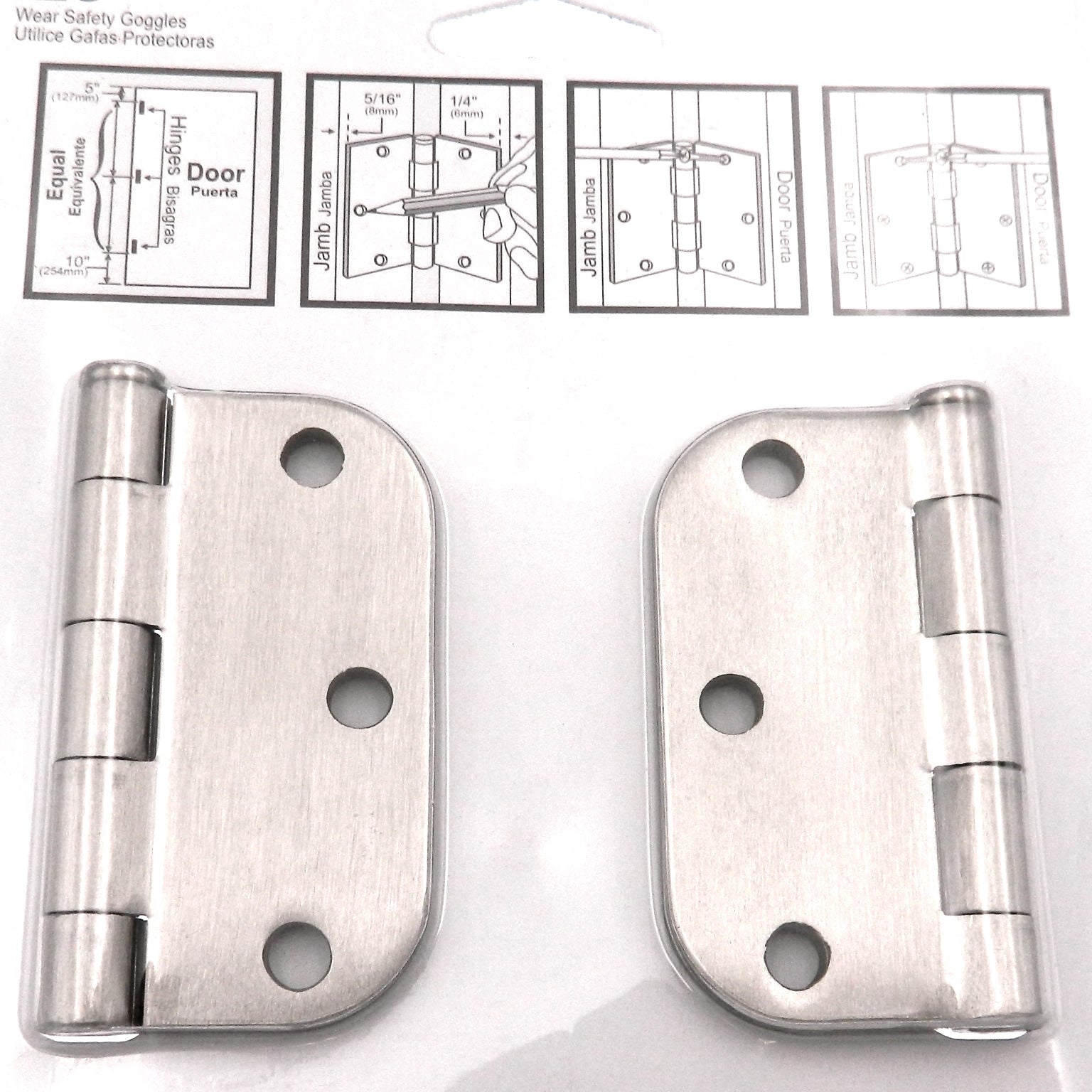 Paquete de 3 bisagras de puerta Warwick de 3", esquina de radio de 5/8", níquel satinado DA3010SN