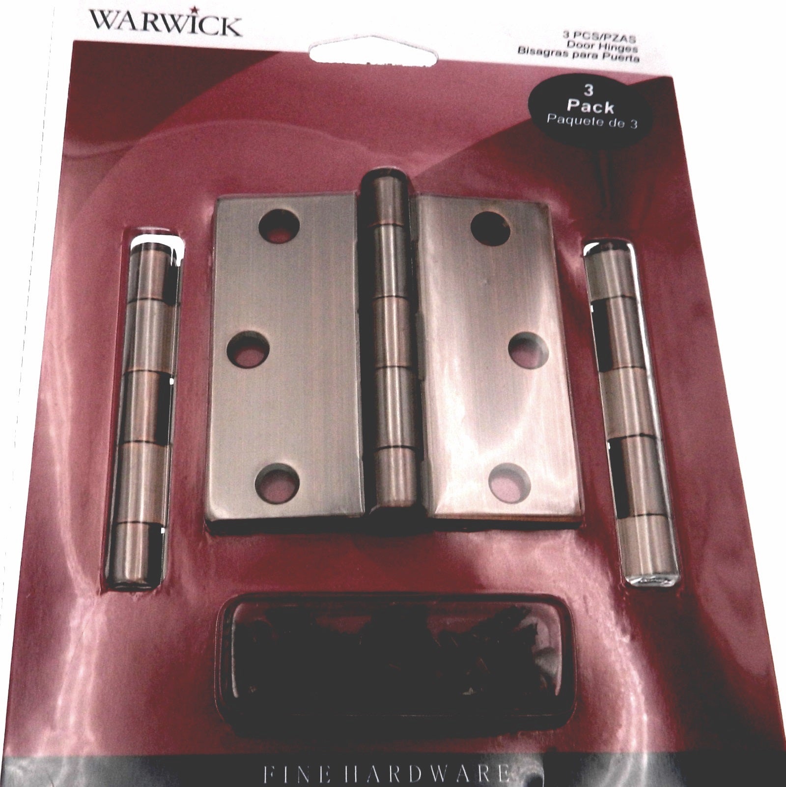 3 Pack Warwick 3" Door Hinge, Square Corner, Oil-Rubbed Bronze DA3011BZ