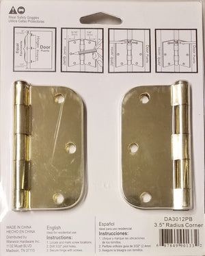3 Pack Warwick 3 1/2" Door Hinge, 5/8" Radius Corner, Polished Brass DA3012PB