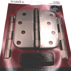 3 Pack Warwick 4" Door Hinge, 5/8" Radius Corner, Oil-Rubbed Bronze DA3014BZ